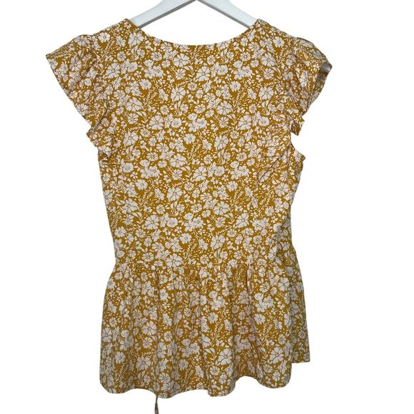 Skies Are Blue Floral Wrap Ruffle Peplum Blouse Top Womens Medium Yellow/White - Picture 2 of 5